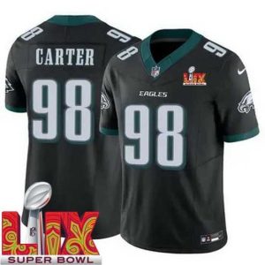 Finest Philadelphia Eagles Jalen Carter #98 Black 2024 2025 Super Bowl LIX F.U.S.E Stitched NFL Jersey