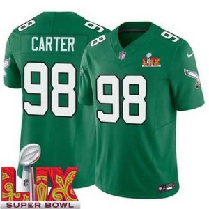 Finest Philadelphia Eagles Jalen Carter #98 Kelly Green 2024 2025 Super Bowl LIX F.U.S.E Stitched NFL Jersey