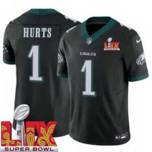 Exquisite Philadelphia Eagles Jalen Hurts #1 Black 2024 2025 Super Bowl LIX F.U.S.E Stitched NFL Jersey