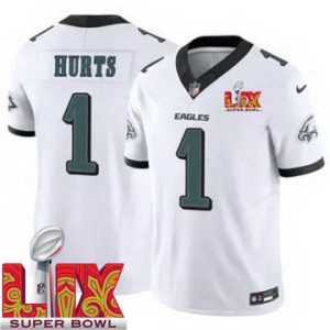 Premium Philadelphia Eagles Jalen Hurts #1 White 2024 2025 Super Bowl LIX F.U.S.E Stitched NFL Jersey