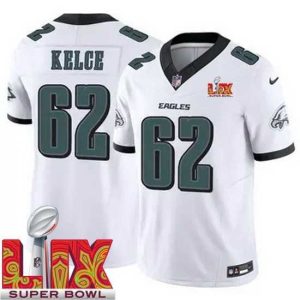 Exquisite Philadelphia Eagles Jason Kelce #62 White 2024 2025 Super Bowl LIX F.U.S.E Stitched NFL Jersey