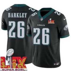 Outstanding Philadelphia Eagles Saquon Barkley #26 Black 2024 2025 Super Bowl LIX F.U.S.E Stitched NFL Jersey