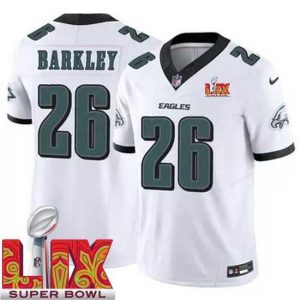 Finest Philadelphia Eagles Saquon Barkley #26 White 2024 2025 Super Bowl LIX F.U.S.E Stitched NFL Jersey