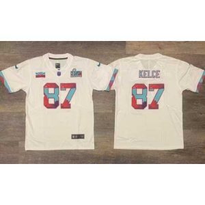 Premium Men's Kansas City Chiefs #87 Travis Kelce White Super Bowl LVII Patch Vapor Untouchable Limited Stitched Jersey