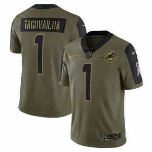 Exquisite Men's Miami Dolphins Tua Tagovailoa Nike Olive 2021 Salute To Service Limited Player Jersey