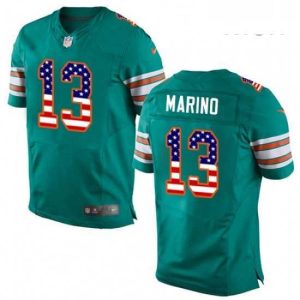 Superb Mens Nike Miami Dolphins 13 Dan Marino Elite Aqua Green Alternate USA Flag Fashion NFL Jersey