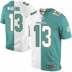 Exceptional Mens Nike Miami Dolphins 13 Dan Marino Elite Aqua GreenWhite Split Fashion NFL Jersey