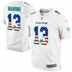 Exquisite Mens Nike Miami Dolphins 13 Dan Marino Elite White Road USA Flag Fashion NFL Jersey