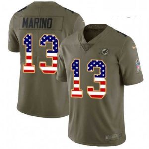 Superior Mens Nike Miami Dolphins 13 Dan Marino Limited OliveUSA Flag 2017 Salute to Service NFL Jersey
