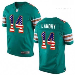 Exceptional Mens Nike Miami Dolphins 14 Jarvis Landry Elite Aqua Green Alternate USA Flag Fashion NFL Jersey