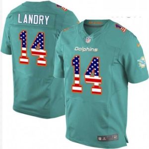 Exceptional Mens Nike Miami Dolphins 14 Jarvis Landry Elite Aqua Green Home USA Flag Fashion NFL Jersey