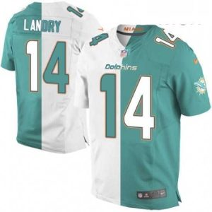 Outstanding Mens Nike Miami Dolphins 14 Jarvis Landry Elite Aqua GreenWhite Split Fashion NFL Jersey