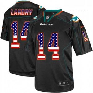 Exquisite Mens Nike Miami Dolphins 14 Jarvis Landry Elite Black USA Flag Fashion NFL Jersey