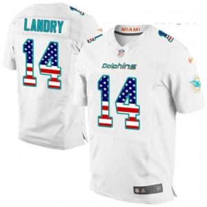 Outstanding Mens Nike Miami Dolphins 14 Jarvis Landry Elite White Road USA Flag Fashion NFL Jersey