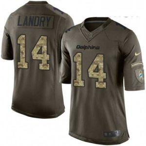 Outstanding Mens Nike Miami Dolphins 14 Jarvis Landry Limited Green Salute to Service NFL Jersey