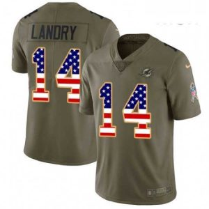 Finest Mens Nike Miami Dolphins 14 Jarvis Landry Limited OliveUSA Flag 2017 Salute to Service NFL Jersey