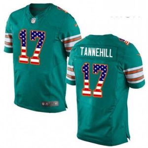 Superb Mens Nike Miami Dolphins 17 Ryan Tannehill Elite Aqua Green Alternate USA Flag Fashion NFL Jersey