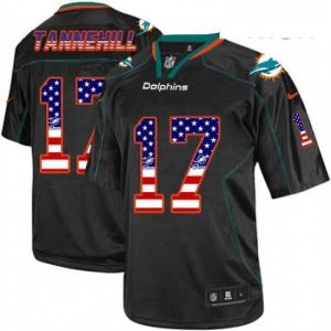 Finest Mens Nike Miami Dolphins 17 Ryan Tannehill Elite Black USA Flag Fashion NFL Jersey