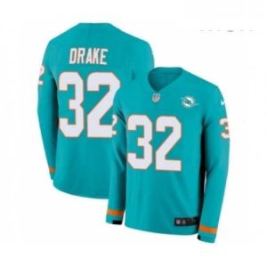 Exceptional Mens Nike Miami Dolphins 32 Kenyan Drake Limited Aqua Therma Long Sleeve NFL Jersey