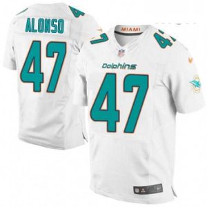 High quality Mens Nike Miami Dolphins 47 Kiko Alonso Elite White NFL Jersey