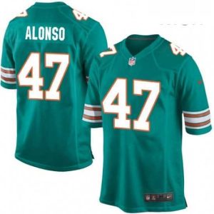 Premium Mens Nike Miami Dolphins 47 Kiko Alonso Game Aqua Green Alternate NFL Jersey