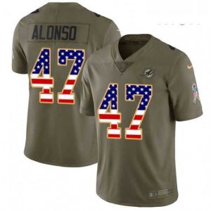 Superior Mens Nike Miami Dolphins 47 Kiko Alonso Limited OliveUSA Flag 2017 Salute to Service NFL Jersey
