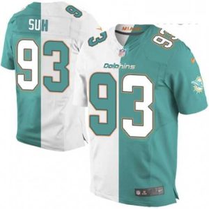 Gorgeous Mens Nike Miami Dolphins 93 Ndamukong Suh Elite Aqua GreenWhite Split Fashion NFL Jersey