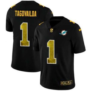 Marvelous Miami Dolphins 1 Tua Tagovailoa Black Nike Golden Sequin Vapor Limited NFL Jersey