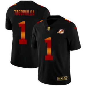 Exquisite Miami Dolphins 1 Tua Tagovailoa Black Nike Red Orange Stripe Vapor Limited NFL Jersey