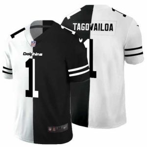Superb Miami Dolphins 1 Tua Tagovailoa Black V White Peace Split Nike Vapor Untouchable Limited NFL Jersey