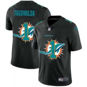 Outstanding Miami Dolphins 1 Tua Tagovailoa Nike Team Logo Dual Overlap Limited NFL Jersey Black