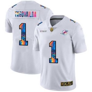 Premium Miami Dolphins 1 Tua Tagovailoa White Nike Multi Color 2020 NFL Crucial Catch Limited NFL Jersey