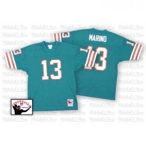 Exquisite Mitchell and Ness Miami Dolphins 13 Dan Marino Aqua Green Team Color Authentic Throwback NFL Jersey