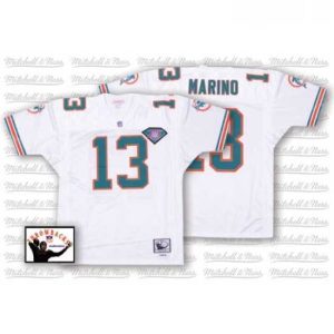 Superior Mitchell and Ness Miami Dolphins 13 Dan Marino White 75TH Anniversary Authentic Throwback NFL Jersey