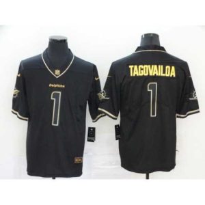 Marvelous Nike Dolphins 1 Tua Tagovailoa Black Gold Vapor Untouchable Limited Jersey
