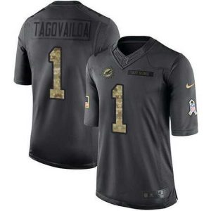 Exceptional Nike Dolphins 1 Tua Tagovailoa Black Stitched NFL Limited 2016 Salute to Service Jersey