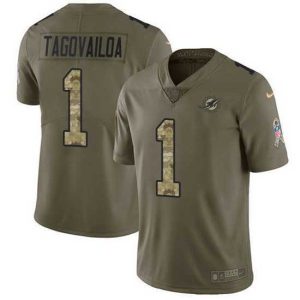 Finest Nike Dolphins 1 Tua Tagovailoa Olive Camo Stitched NFL Limited 2017 Salute To Service Jersey