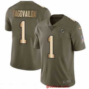 Outstanding Nike Dolphins 1 Tua Tagovailoa Olive Gold Stitched NFL Limited 2017 Salute To Service Jersey