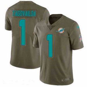 Superior Nike Dolphins 1 Tua Tagovailoa Olive Stitched NFL Limited 2017 Salute To Service Jersey