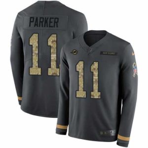 Finest Nike Dolphins 11 DeVante Parker Anthracite Salute to Service s Stitched NFL Limited Therma Long Sleeve Jersey
