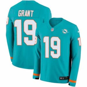 High quality Nike Dolphins 19 Jakeem Grant Aqua Green Team Color s Stitched NFL Limited Therma Long Sleeve Jersey