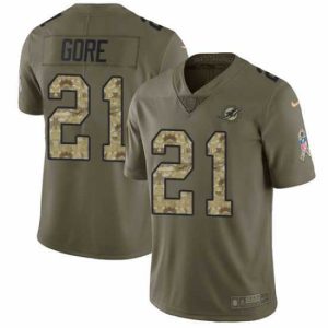 Exquisite Nike Dolphins #21 Frank Gore Olive Camo Mens Stitched NFL Limited 2017 Salute To Service Jersey