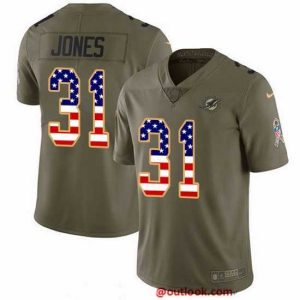Exceptional Nike Dolphins 31 Byron Jones Olive USA Flag Stitched NFL Limited 2017 Salute To Service Jersey