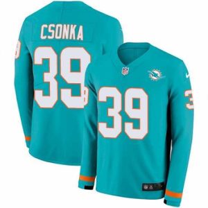 Superior Nike Dolphins 39 Larry Csonka Aqua Green Team Color s Stitched NFL Limited Therma Long Sleeve Jersey