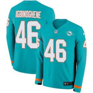 Finest Nike Dolphins 46 Noah Igbinoghene Aqua Green Team Color Stitched NFL Limited Therma Long Sleeve Jersey