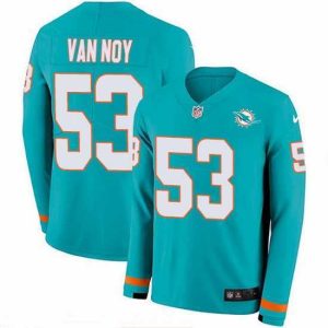 Premium Nike Dolphins 53 Kyle Van Noy Aqua Green Team Color Stitched NFL Limited Therma Long Sleeve Jersey