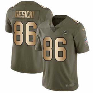 Gorgeous Nike Dolphins #86 Mike Gesicki Olive Gold Mens Stitched NFL Limited 2017 Salute To Service Jersey