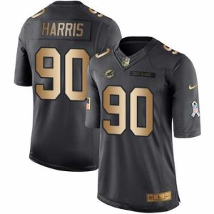 Finest Nike Dolphins #90 Charles Harris Black Mens Stitched NFL Limited Gold Salute To Service Jersey
