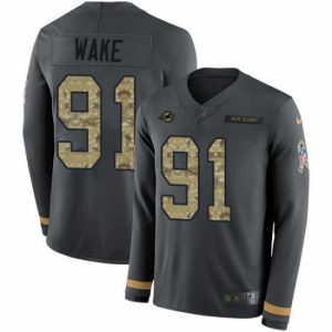 Gorgeous Nike Dolphins 91 Cameron Wake Anthracite Salute to Service s Stitched NFL Limited Therma Long Sleeve Jersey