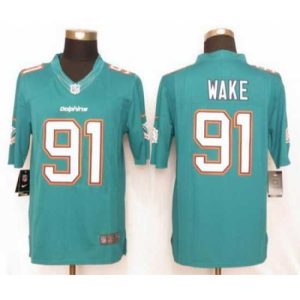 Outstanding Nike Dolphins #91 Cameron Wake Aqua Green Team Color Stitched NFL Limited Jersey